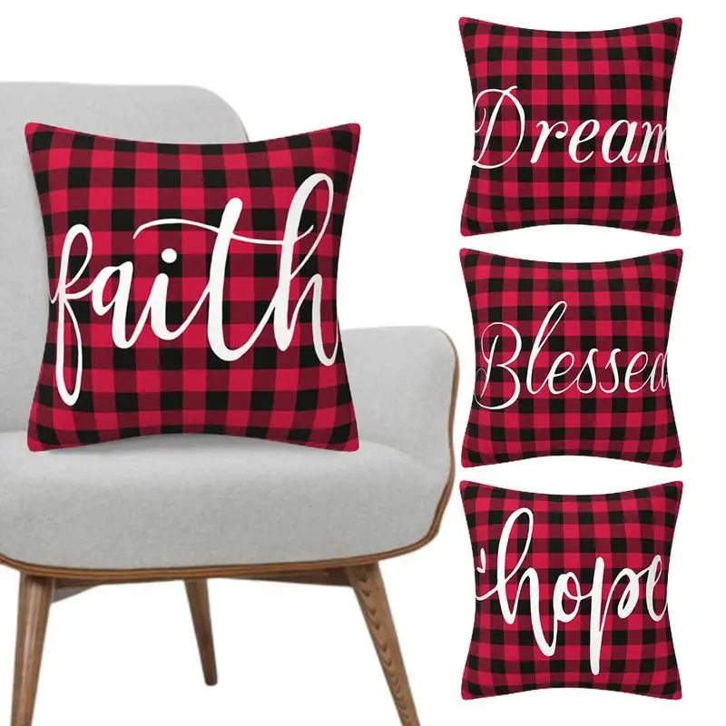 

Christmas Pillow Cases 18x18 Buffalo Plaid Christmas Pillow Covers Set Of 4 Blessing Words Throw Pillow Covers Decorative