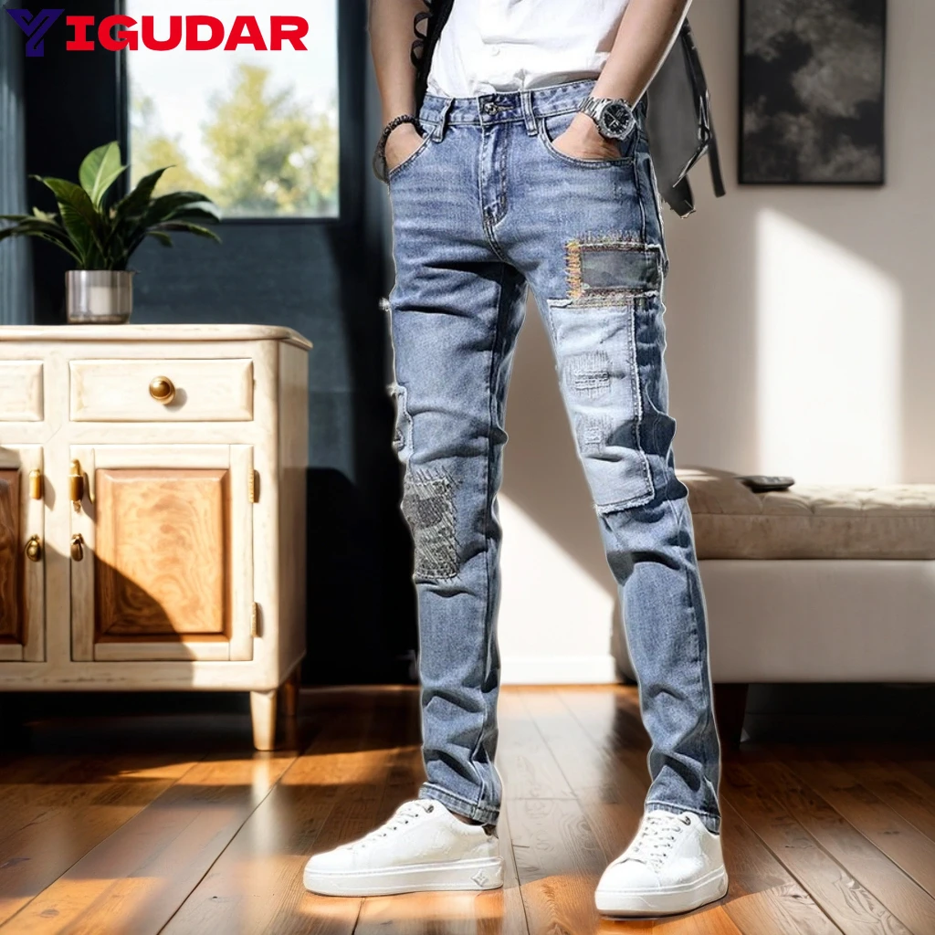 

2024 Men jeans Stylish Ripped Jeans Pants Slim Straight Frayed Denim Men pants New Fashion Skinny Trousers Clothes Pantalones