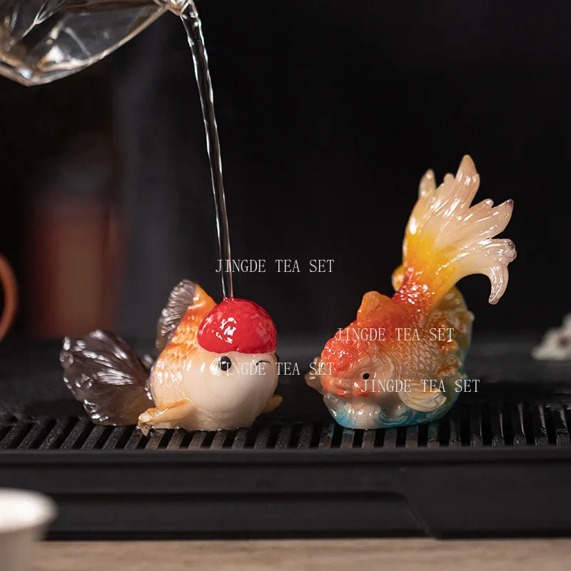 색깔이 변하는 금붕어 차 장식품, 관리가 용이한 소형 동물 차 놀이용 데스크탑 장식품, 쿵푸 차 세트 액세서리