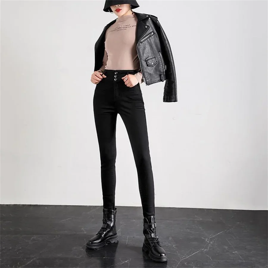 Ankle-length Stretch Vaqueros New High Waist Button Fly White Pencil Jeans Women Black Big Size 5XL Skinny Denim Leggings Pants