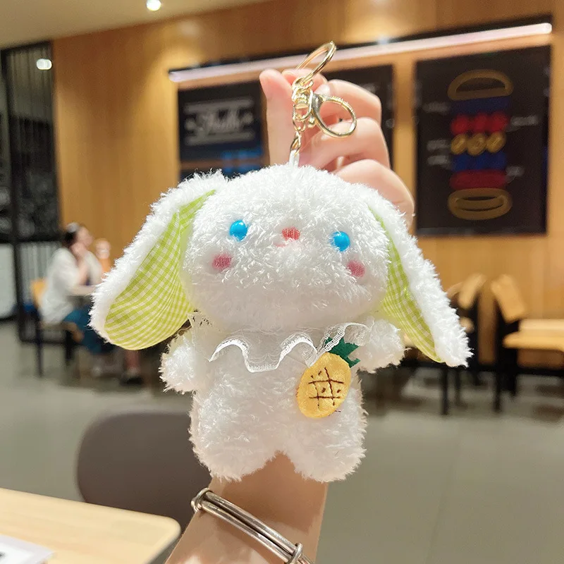 귀여운 봉제 레이스 긴 귀 토끼 카와이 소녀 자동차 책가방 키 체인 매력, 봉제 인형 곰 가방 액세서리