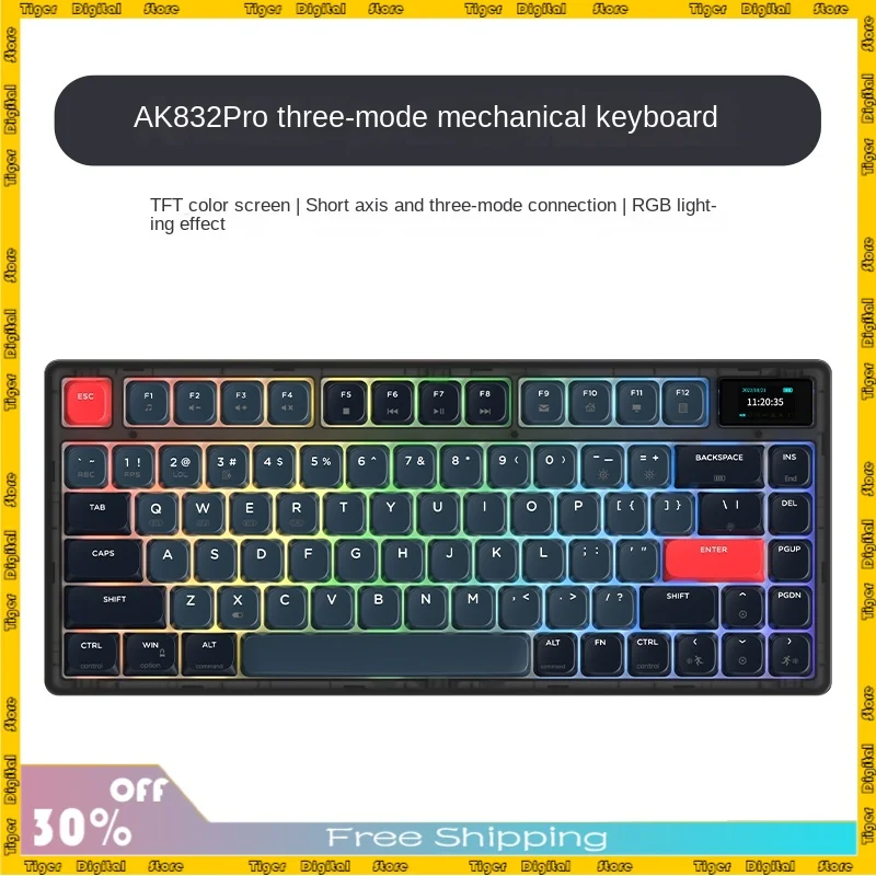 

Heijue AK832pro Short-axis Mechanical Keyboard Three-mode Wireless Bluetooth Full-key Non-rushing Suitable for Tablet Office