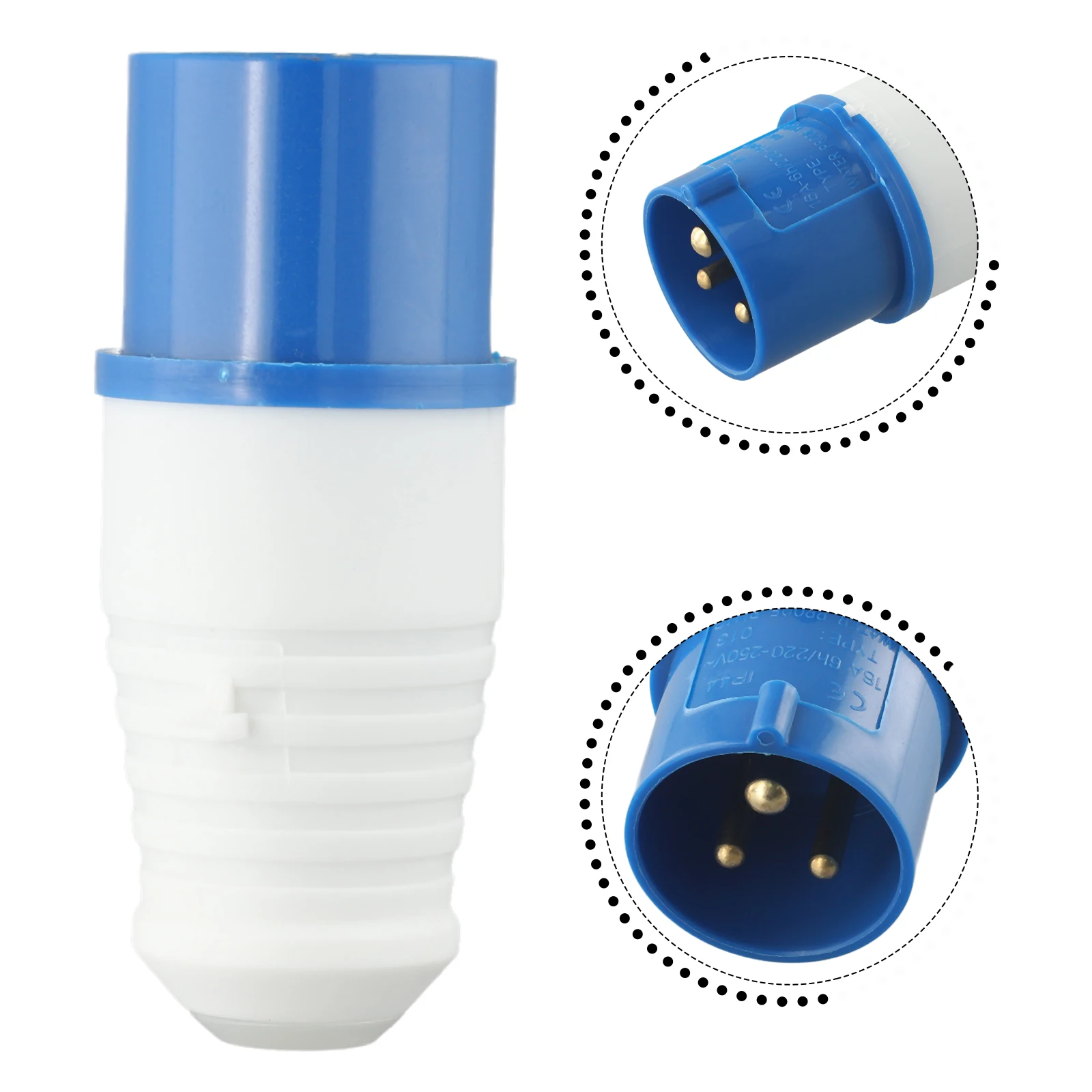 Adapter Connection Plug 16A 240v ABS+Metal Blue And White Direct Mount Hook Up Site Adapter Mains Plug Practical