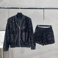 Premium Sequined Coat Women's Suit Jacket Zipper Top Baseball Uniform Casual Versatile and Thin Two-piece Women's Fashion - Image 5