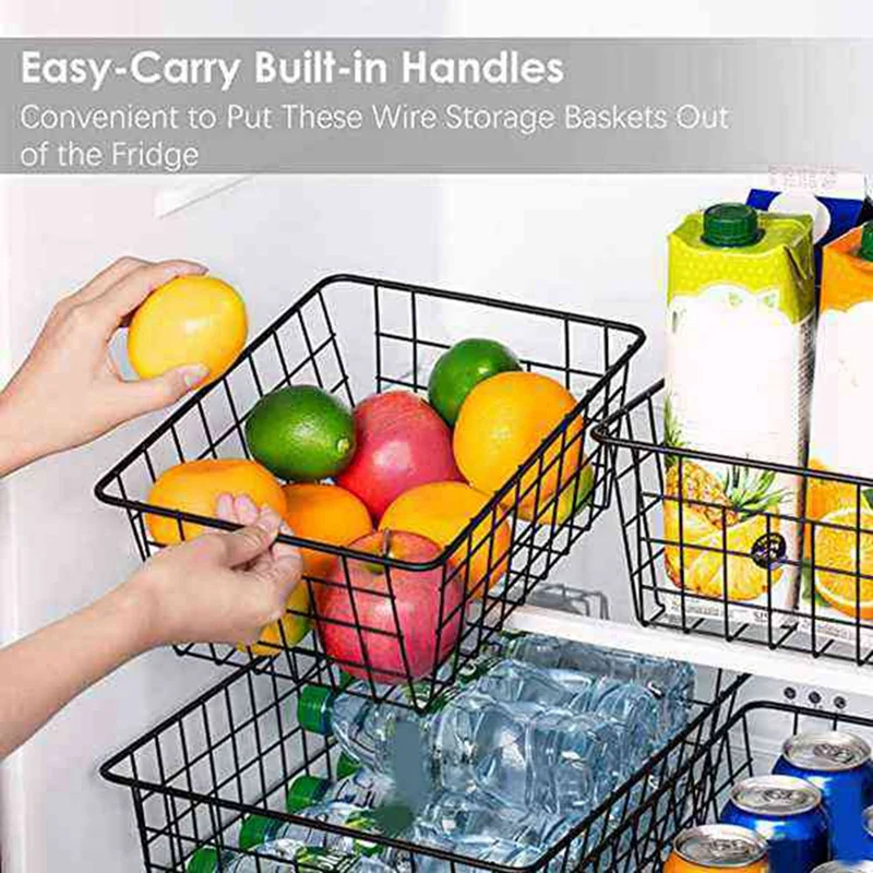 4 Packs Wire Storage Baskets, Premium Large Metal Wire Storage Bin Pantry  Organization and Storage Freezer Organizer for Home Office Kitchen Pantry