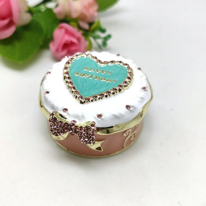 Happy Birthday Letter Round Trinket Box Treasure Keepsake Case