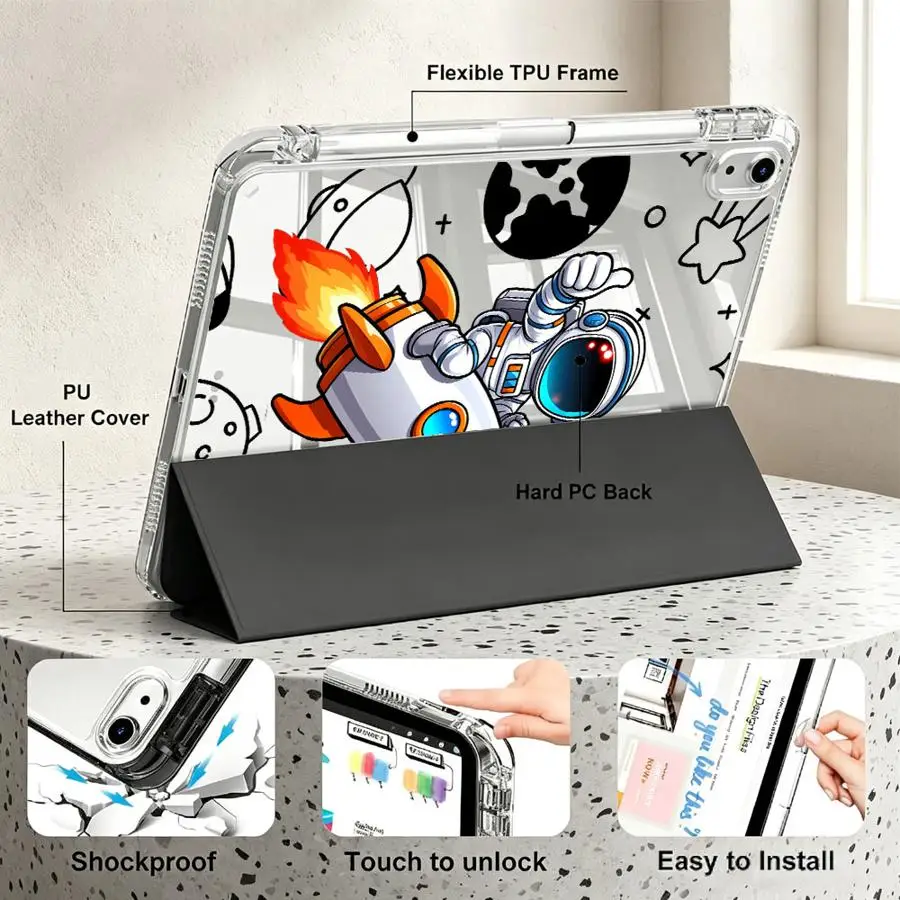 Spaceman Cartoon Tablet Case with Pen Slot Cover