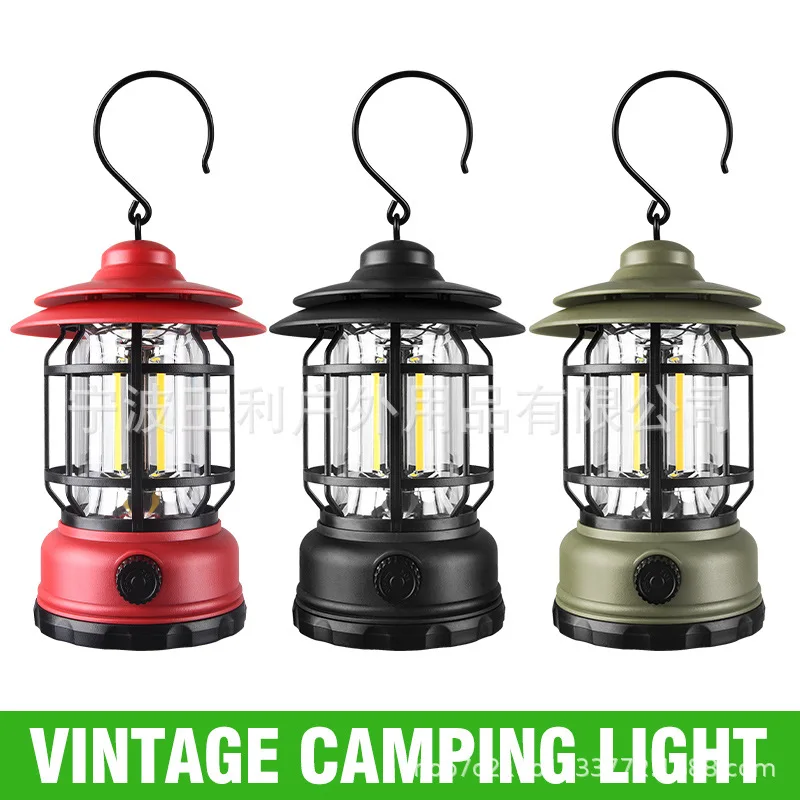 

Rechargeable Portable Retro Lantern Camping Lamp With Hook Outdoor Tent Vintage Camping Light