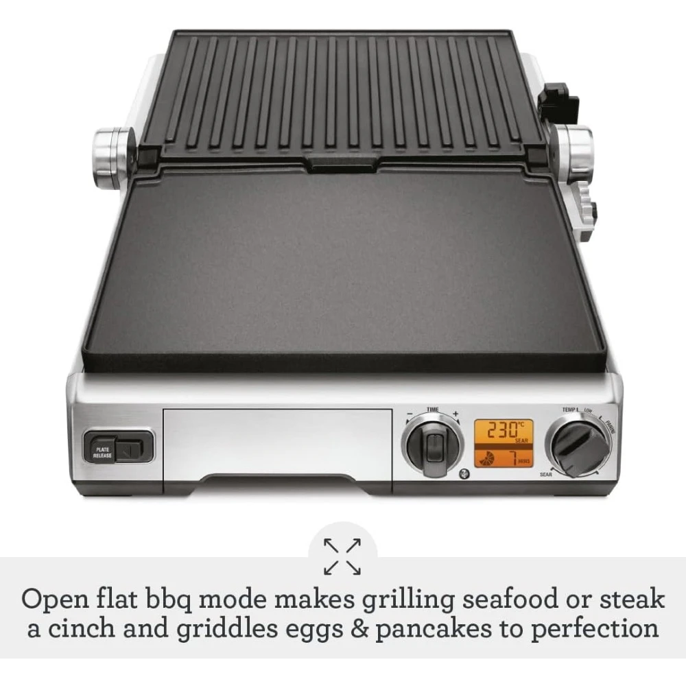 BGR820XL Smart Grill, Electric Countertop Grill, Brushed Stainless Steel., 14" x 14" x 5 3/4"