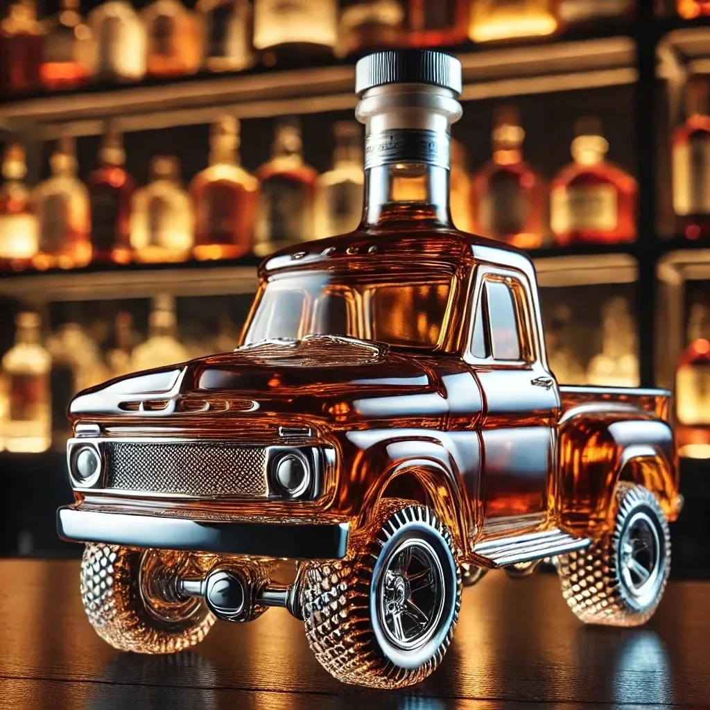 Vintage Car-Shaped Glass Liquor Decanter - Classic Design with Airtight Cork Stopper & Display Stand, Whiskey/Bourbon Storage