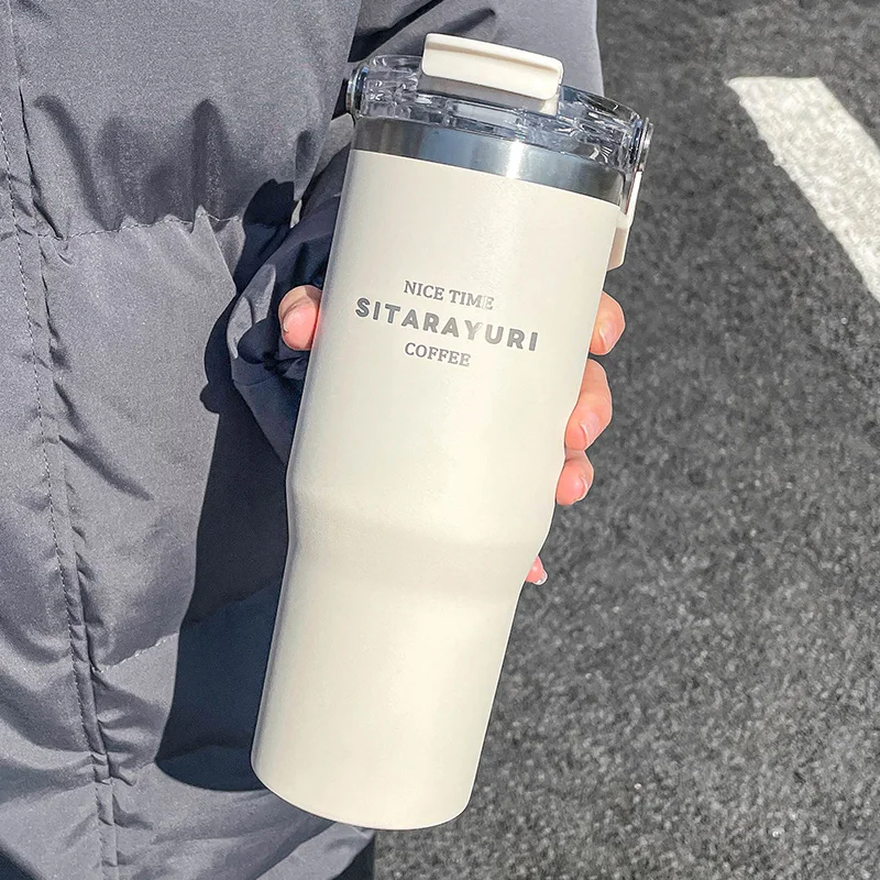 كوب عزل بسعة كبيرة ، كوب شرب ماء قهوة مع قش ، زجاج...