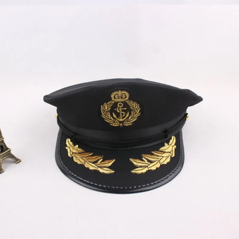 Party Costume Caps Police Hat Performance Uniform Black Octagonal Cap Police Navy Hat Caption Cap Captain