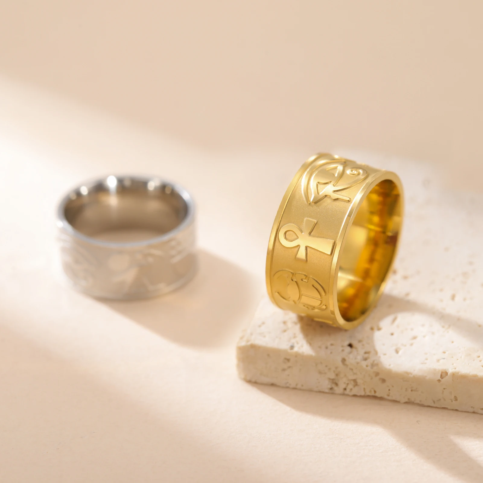 Kkjoy Ring mit Ankh-Motiv aus dem alten Ägypten, Edelstahl, Auge des Horus, Trendschmuck, Lebensschutz, Retro-Totem, für Männer und Frauen, Paare, exklusiv