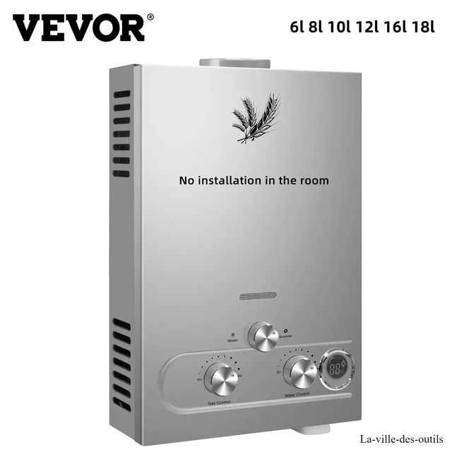 VEVOR chauffe-eau GPL 6L 8L 10L 12L 16L 18L gaz de pétrole liquéfié Propane Butane chauffe-eau sans réservoir en acier inoxydable 1
