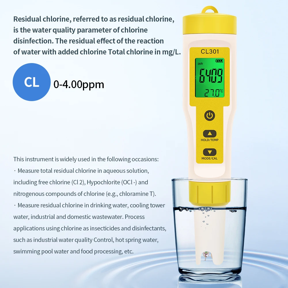 Sdbdb8ce4ee404fe8bc007c1227ec3808o 5 in 1 Chlorine Meter Pen Water Quality Detector PH, H2, ORP TEMP CL2 Tester Multi-function Spa Swimming Pool Chlorine Monitor Mallzona