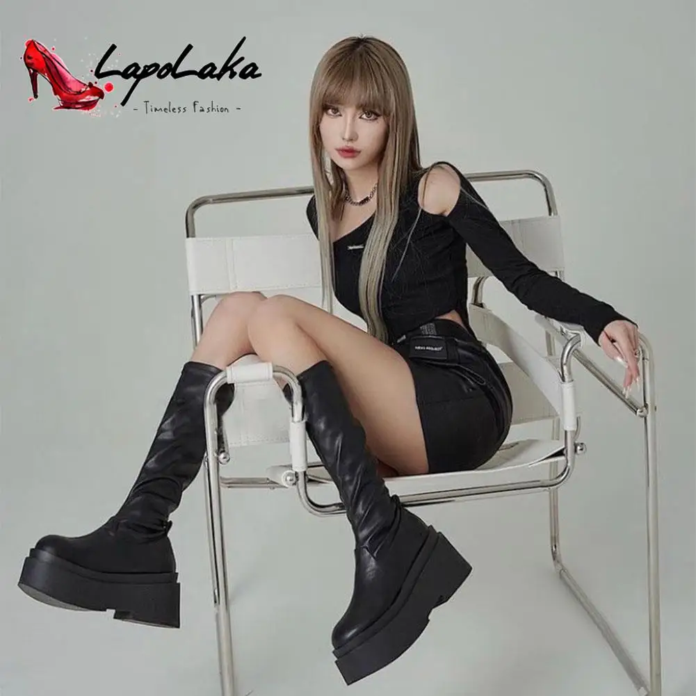 

LapoLaka Boot Woman Winter 2022 Cool Girls Punk Street Style High Boots Platform Mid Calf Knight Boots Elasticity Women's Boots