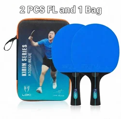 Enhanced Table Tennis Racket with Long Handle and Blue Rubber Grip (2 pcs FL and 1 bag)