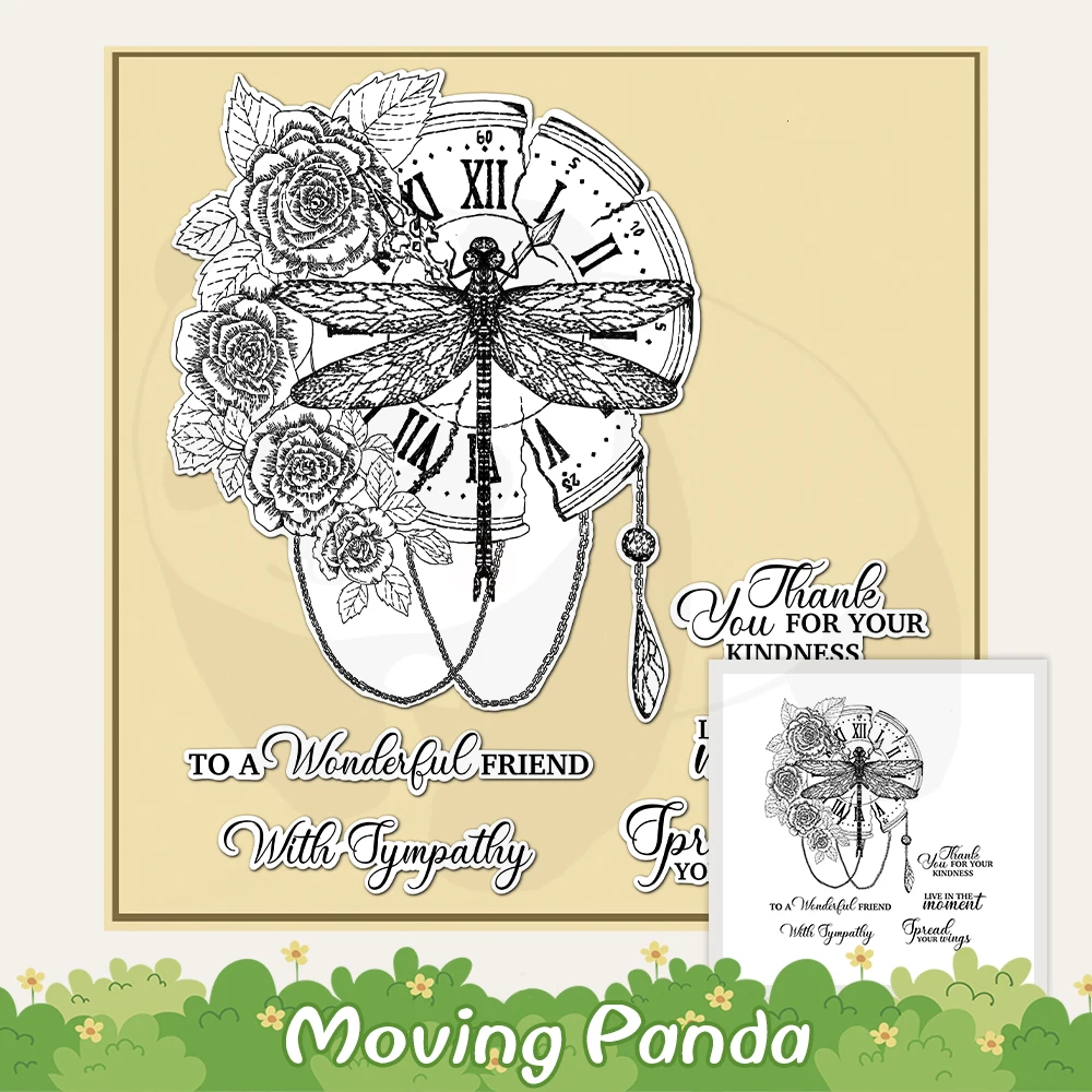 

Vintage Roses Flower And Dragonfly Clock Clear Stamps For Decor DIY Stationery Scrapbooking Supplies Silicone Stamps For Cards