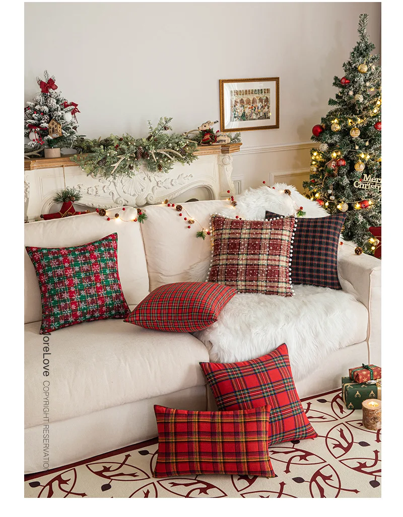 Christmas Throw Pillow Covers - Black Red Plaid Farmhouse Linen Pillow  Cushion Covers For Sofa Sofa Bed Home Outdoor Car - (pillow Insert Not  Included) - Temu