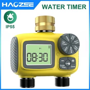Haozee Smart Water Timer Intelligent 2-Outlet Irrigation Watering System Sprinkler Timer Garden Programmer IPX7 LCD Display 1