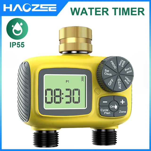 Haozee Smart Water Timer Intelligent 2-Outlet Irrigation Watering System Sprinkler Timer Garden Programmer IPX7 LCD Display 1
