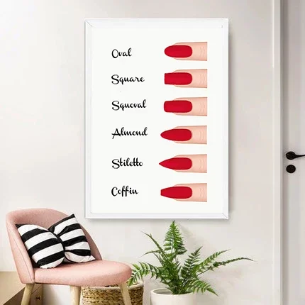 Fashionable Nordic Wall Art with Nail-Shaped Decorative Prints for Beauty Salon Decoration and Makeup Inspiration Posters