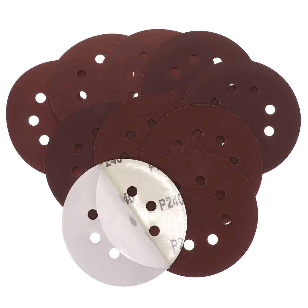 10Pcs5Inch8HolesPSAStickySandingDiscs80180240320GritsSelf