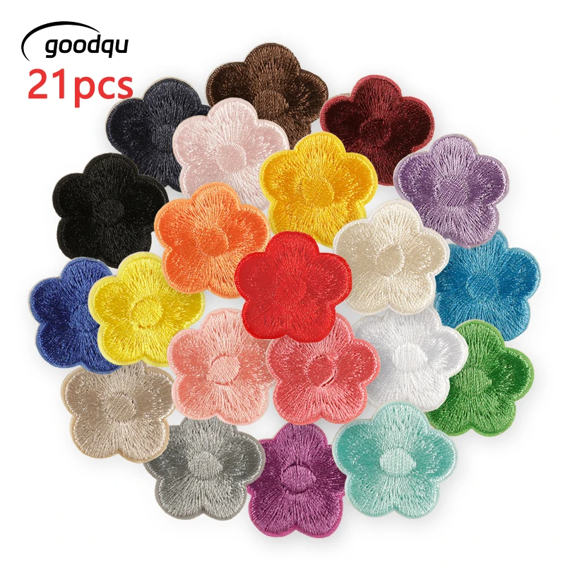 21 Stück kleine Pflaumenblüten süße Blumen selbstklebende Aufnäher zum Aufnähen für Kleidung bestickte Jacke Kinder Aufkleber Pack Lot Parches