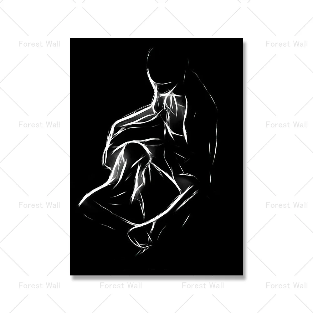 Nordic Canvas Painting Black and White Nude Couple Sexy Body Women Man Wall Art Poster Print Wall Picture for Room Home Decor image