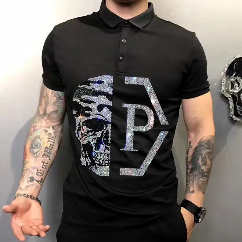 

2023 New Style Men Polo Diamond Short Sleeve Men Summer Cotton Breathable Tops Tee ASIAN