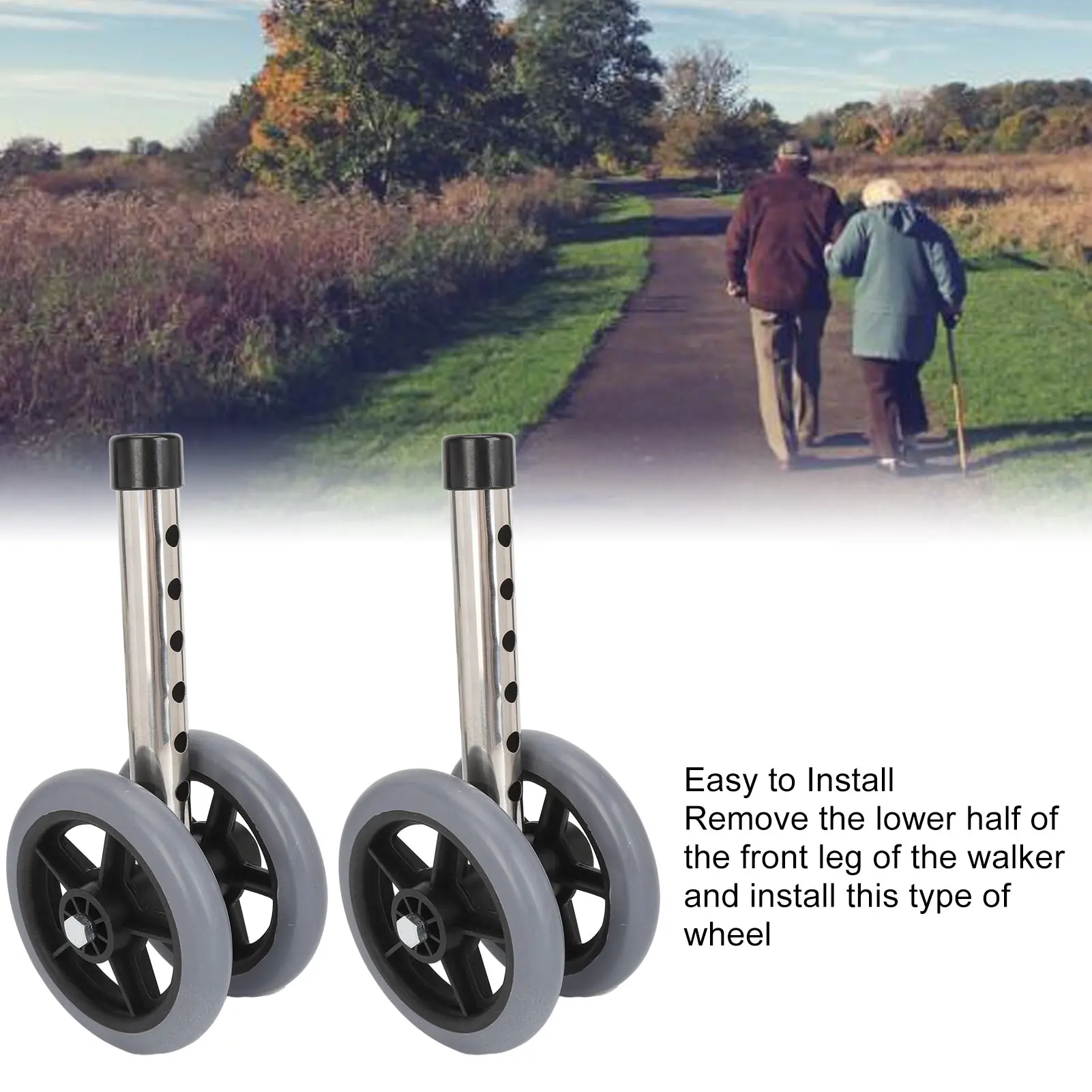 2Pcs Walker Replacement Wheel 6 Gear Height Adjustable Smoothly Rolling Rollator Wheel Legs Walker Replacement Leg