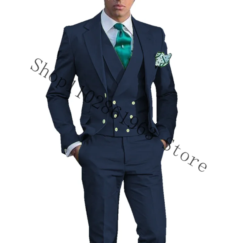 Army Green Men Suit Slim Fit Notched Lapel 3 Pieces Business Groomsmen Tuxedo for Formal Wedding Blazer+Vest+Pants Costume Homme