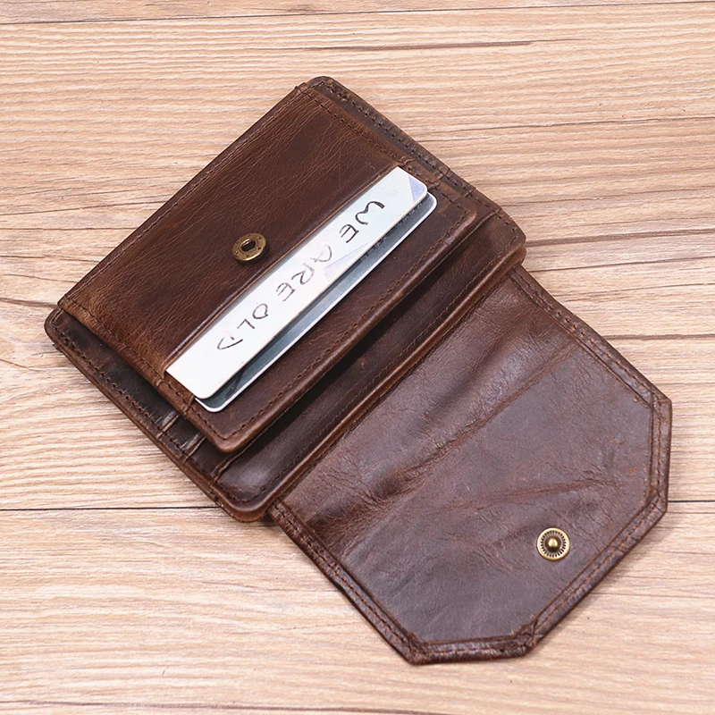 Echtleder-Geldbörse für Herren, RFID-blockierend, Original-Rindsleder, Vintage, kurze Herren-Geldbörse mit Kartenhalter, Ausweisfenster, Münzfach – Detail 12