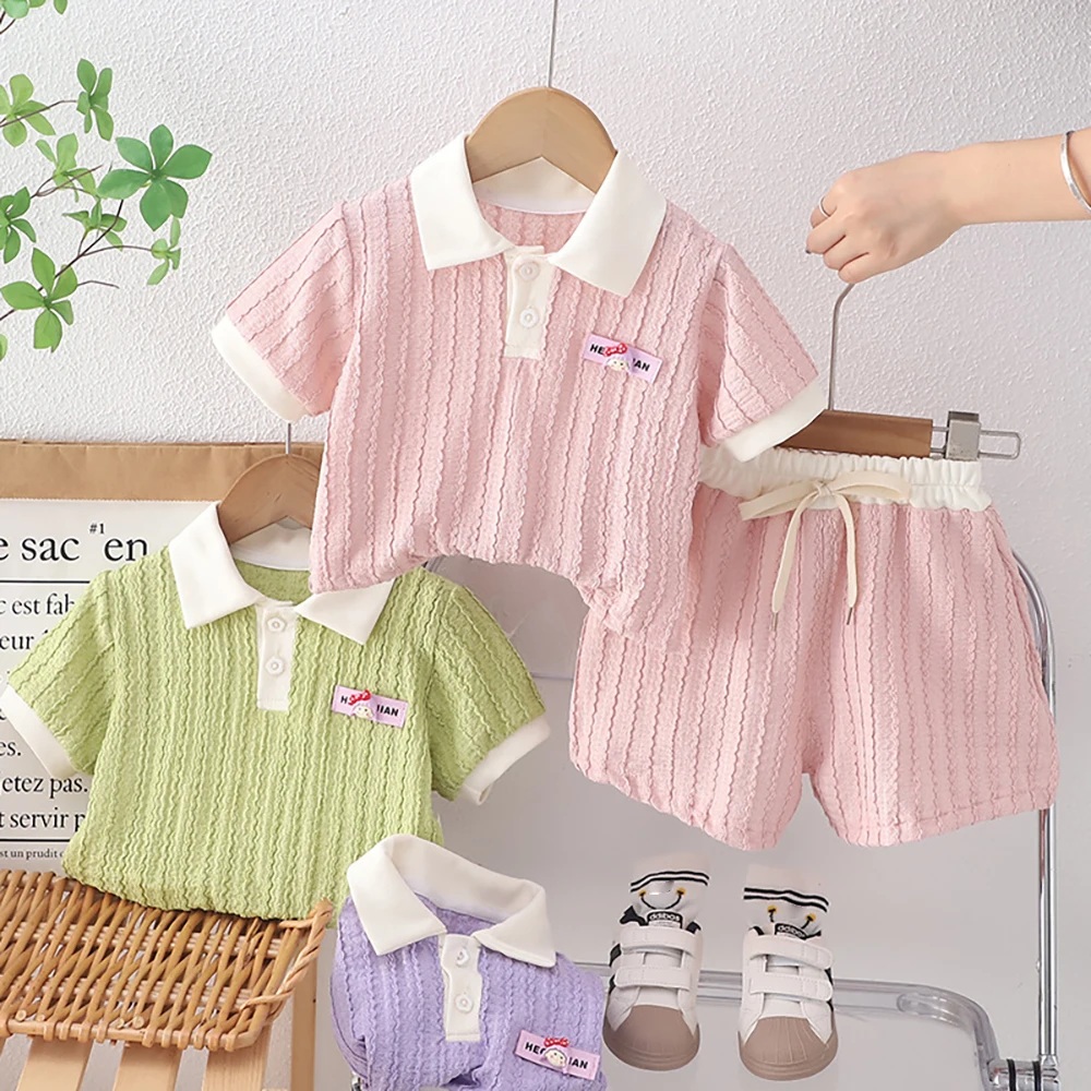 

Baby Girls Clothes Sets Summer Kids Cute Turn-Down Collar Short Sleeve T-shirts+Shorts 2Pcs Children Casual Clothing Suit 0-4T