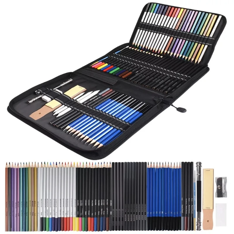 Drawing Sketch Pencils Set Charcoal Pencil Eraser Art Craft Painting Sketching Kit for Student Artist Beginners 72pcs
