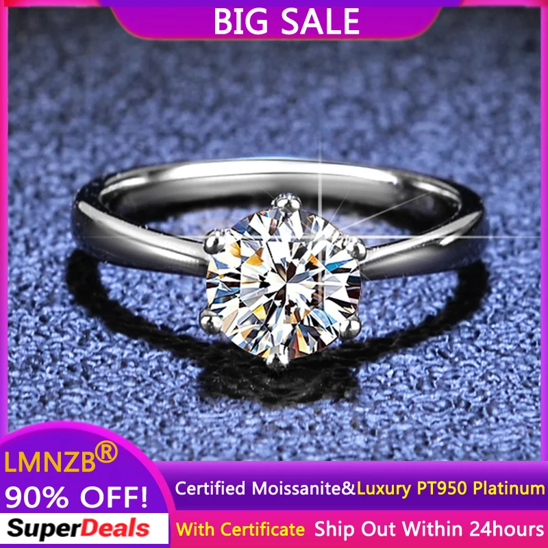 Luxury PT950 Platinum Rings Women's Eternity Wedding Band Round D Color VVS 1 Carat Moissanite Diamond Rings Fine Jewelry Gift