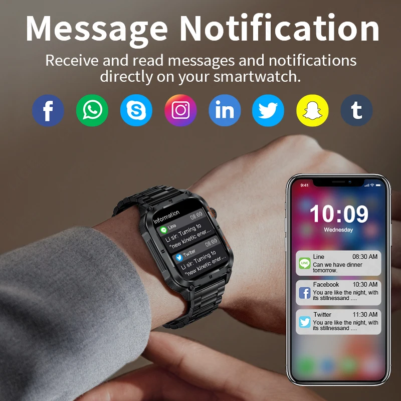 LIGE Men Smart Watch Military 2.01'' Large Screen Health Monitor Bluetooth Call Watches Waterproof Sports Smartwatch For Android