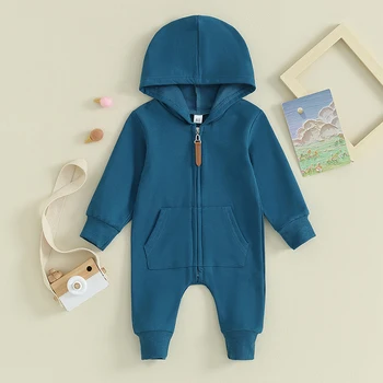 2023-08-25 Lioraitiin 0-12M Newborn Baby Boys Girls Clothing Zipper Hooded Jumpsuit Romper Long Sleeve Outfit Fall Winter Clothe 2