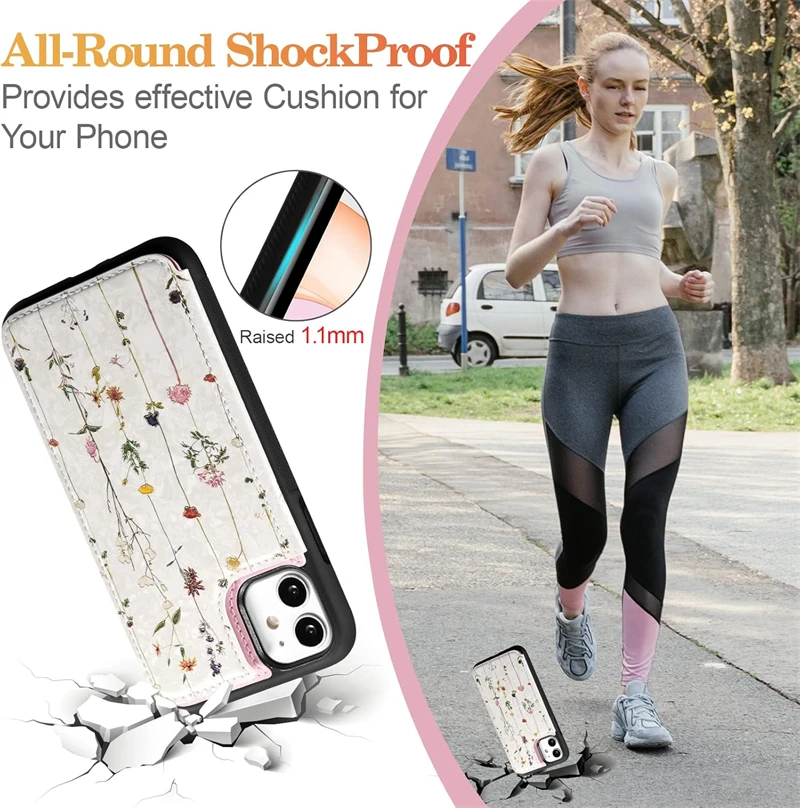 Floral RFID Blocking Leather Wallet Phone Case with Card Holder