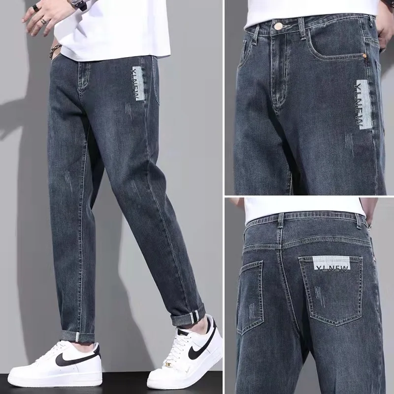 

Jeans Men's Summer Thin Loose Straight Fit Printed Pants New Stretch Casual Men's Pants Skinny Jeans Men