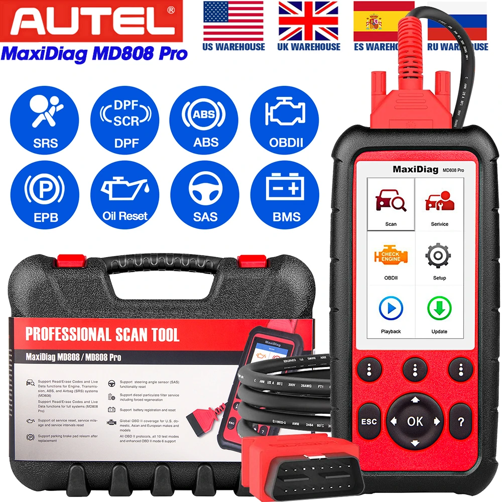 Autel MaxiDiag MD808 Pro All System OBDII Scanner Oil Reset Registration, Parking Brake Pad Relearn,SAS,SRS,ABS,EPB,DPF,BMS best gps for car