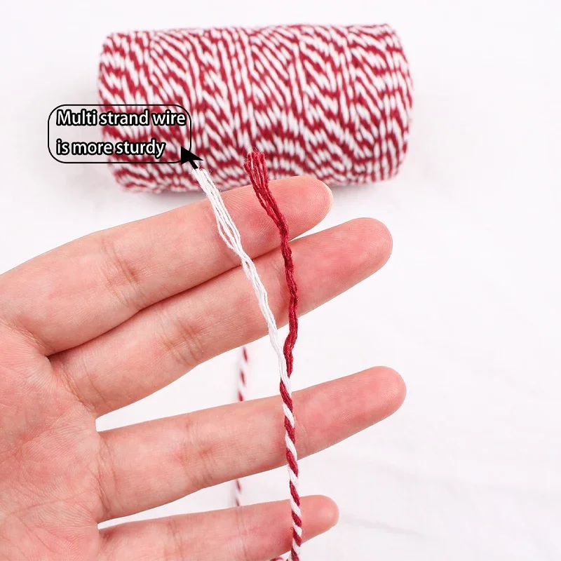 Ribbon Decoration Ribbon Supplies Wrapping Ribbon Cotton Ribbon Cotton Cords 100m/Roll Cotton Rope Christmas Gift Packing Rope Red White Ribbon Cord for Baking DIY Crafts Wrapping Ornaments Cotton Twine