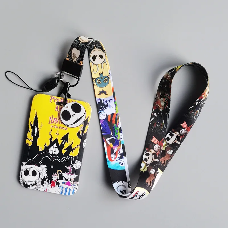 1 Set Disney Jack Skellington Pvc Card Cover Campus Card Mickey Minnie Hanging Bag Holder Lanyard Id