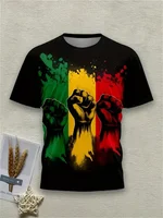 T-shirt pour homme noir à imprimé poing rouge jaune vert col rond manches courtes décontracté streetwear respirant 1