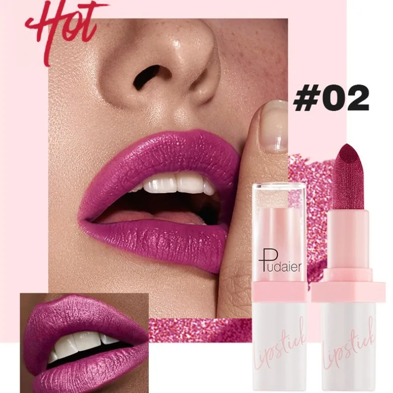 Pearl Diamond Lipstick Shining Pearlescent Glitter Lip Stick Waterproof Non Stick Cup Makeup Lip Gloss Red Tint Smooth Lipsticks