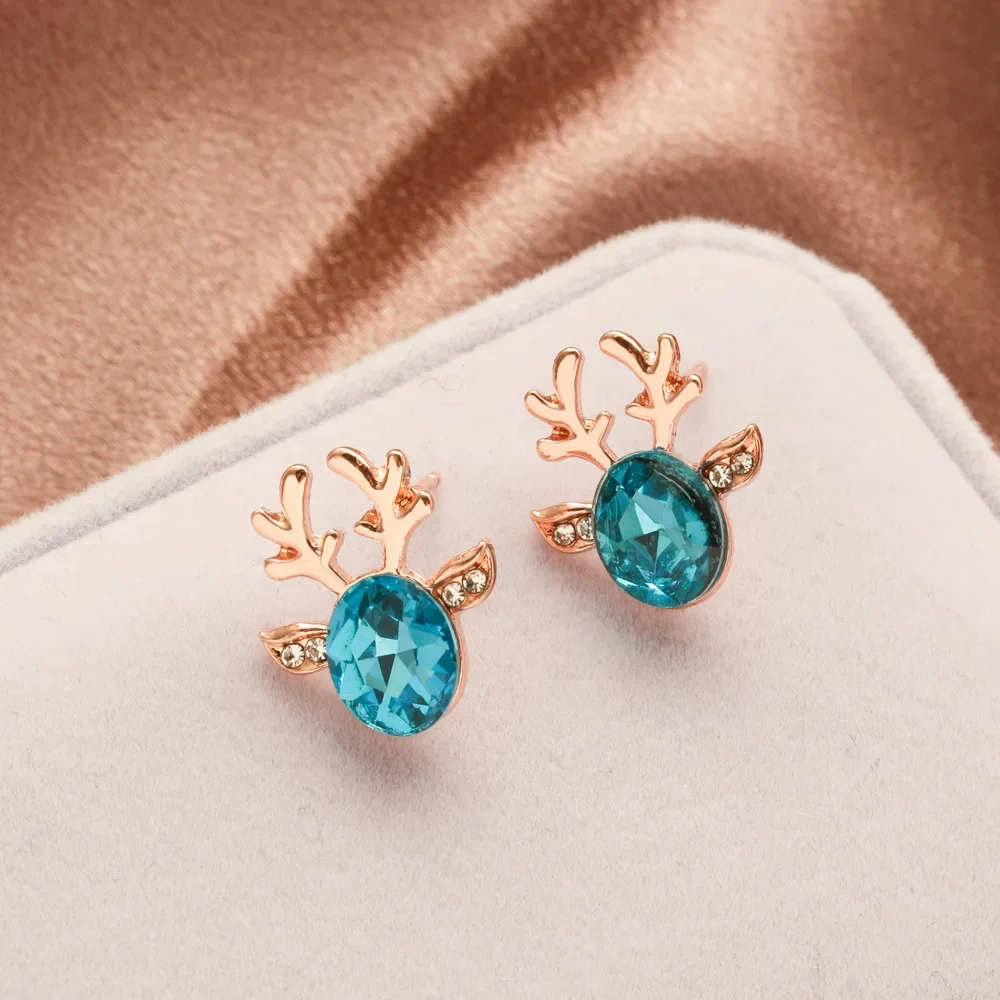 Cartoon Animal Deer Stud Earrings Small Antler Earing For Girls Kid CZ Crystal Stone Christmas Gift Jewelry Women pendientes