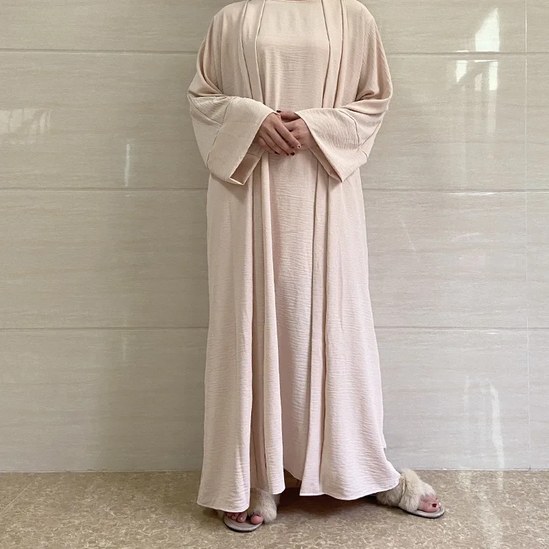 

Islamic Clothing Spring Summer Muslim Fashion Women Long Sleeve O-neck Polyester Solid Color Long Abaya Dresses Muslim Sets