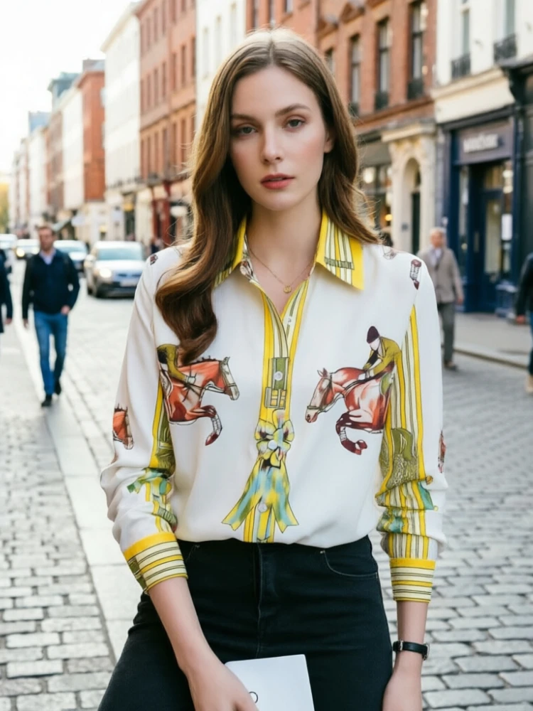 New Spring Women Blouses Fashion elegant ladies printed shirts Long Sleeve Tops Blusas Mujer