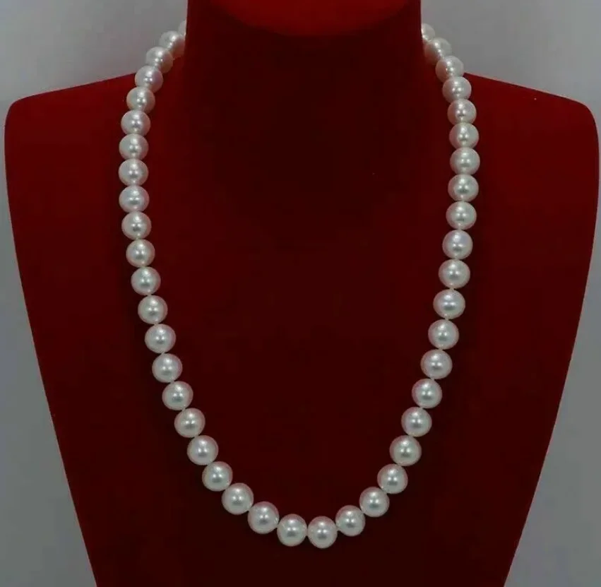 

24 inch gorgeous AAAA 9-10mm round South Sea white pearl necklace in 14K gold color 20inch---36inch