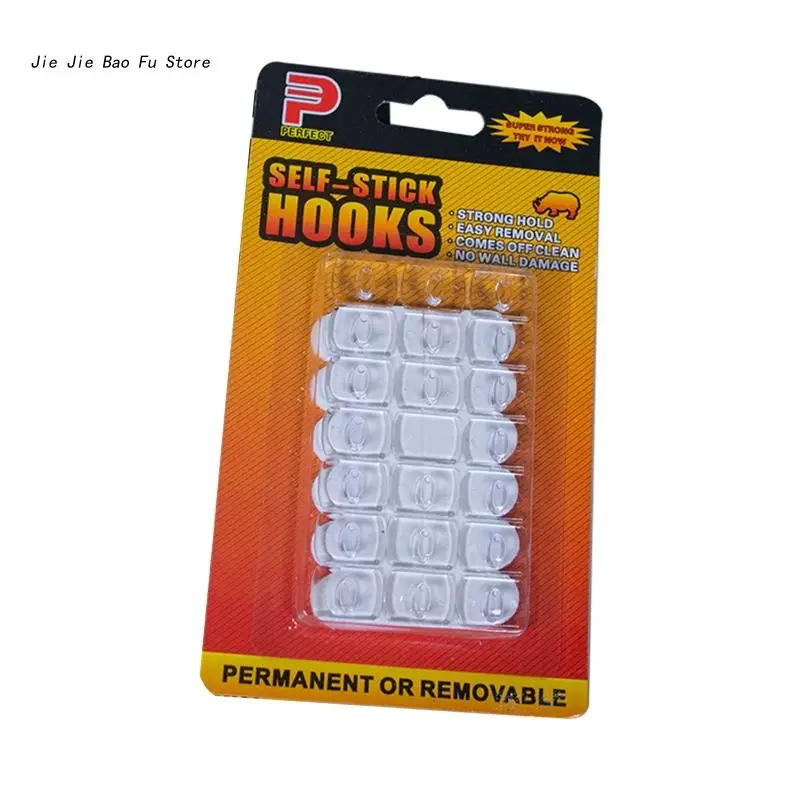 1 Set Damage-Free Waterproof Clear Wall Hooks with Self-Adhesive Strips Mini String Lights Garland Hanger Clip Organizer